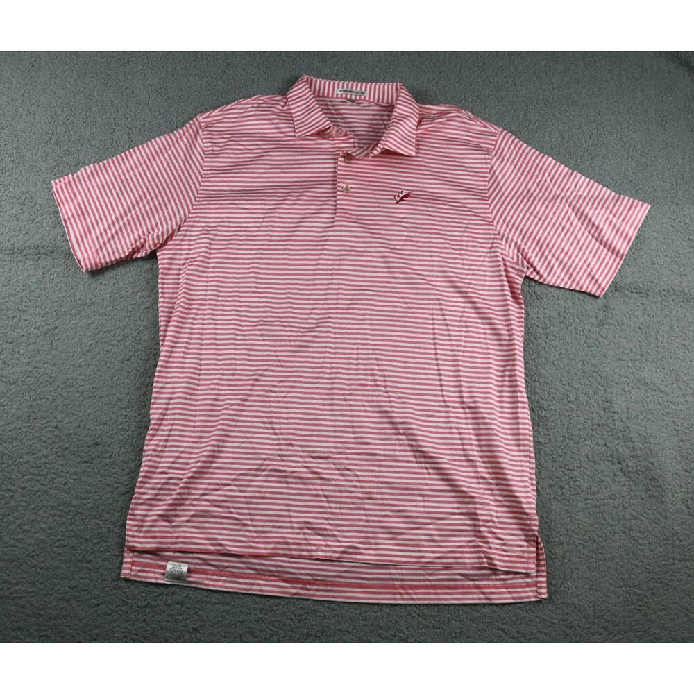 Peter Millar Golf Polo Large Red White Striped 100% Cotton Short Sleeve Korea